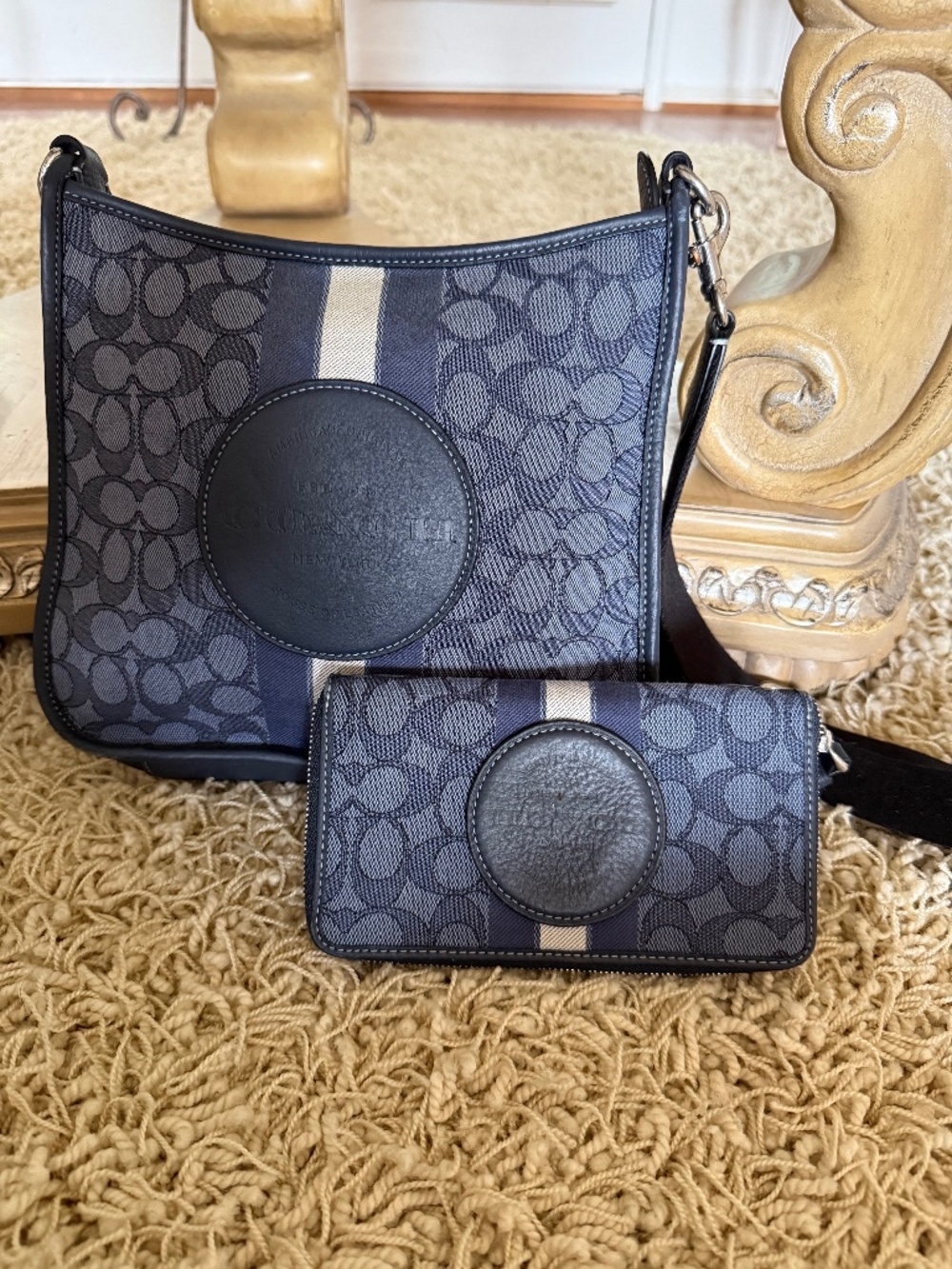 Coach Blue Dempsey File Bag Crossbody Bag and Matching Full Zip Wallet